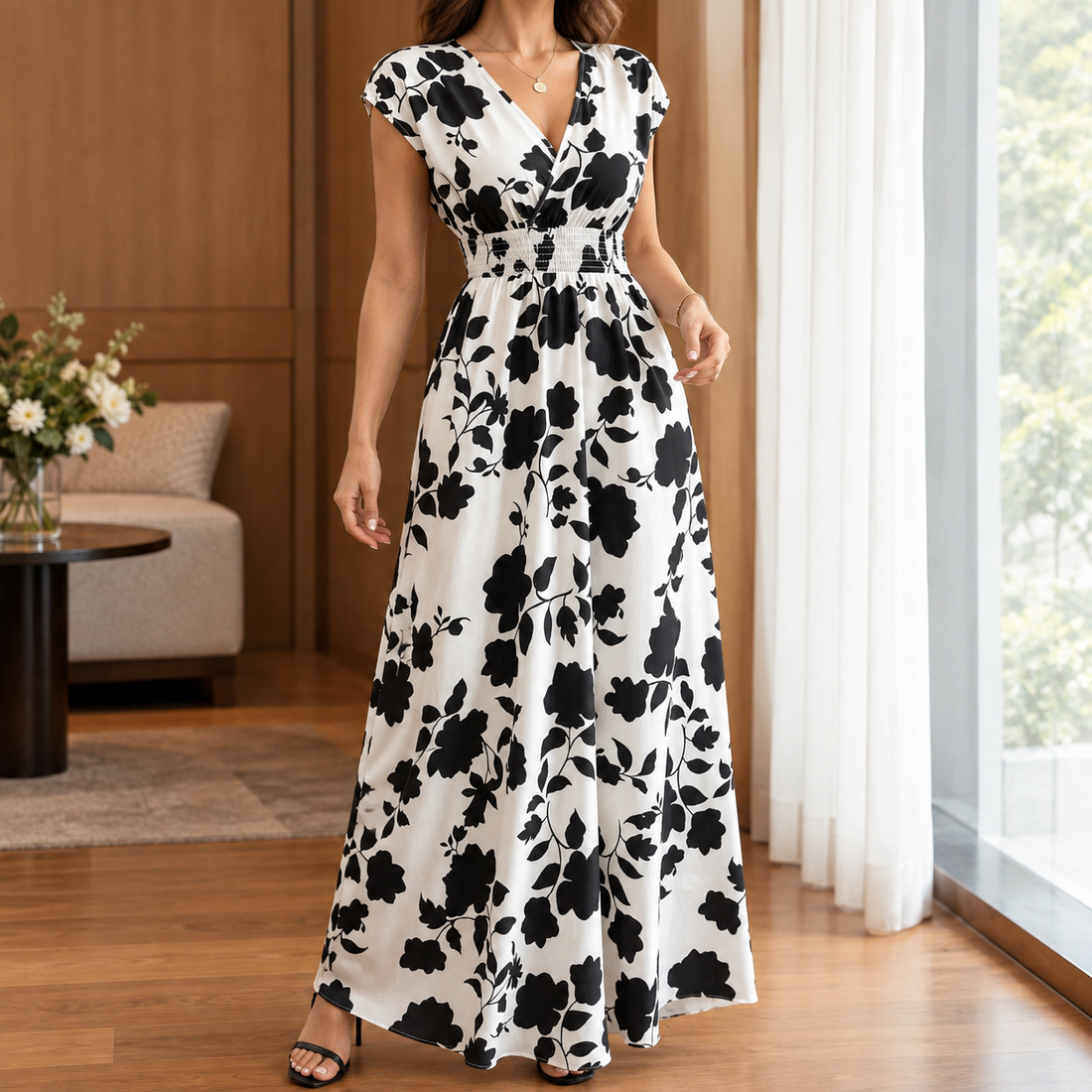 Kara Floral Maxi Dress - Black
