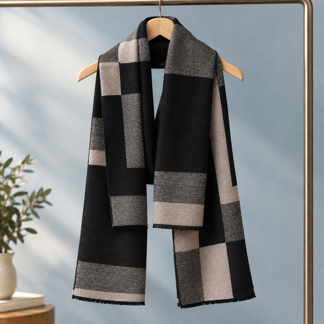 Sinclair Cashmere Scarf - Black Gray Taupe