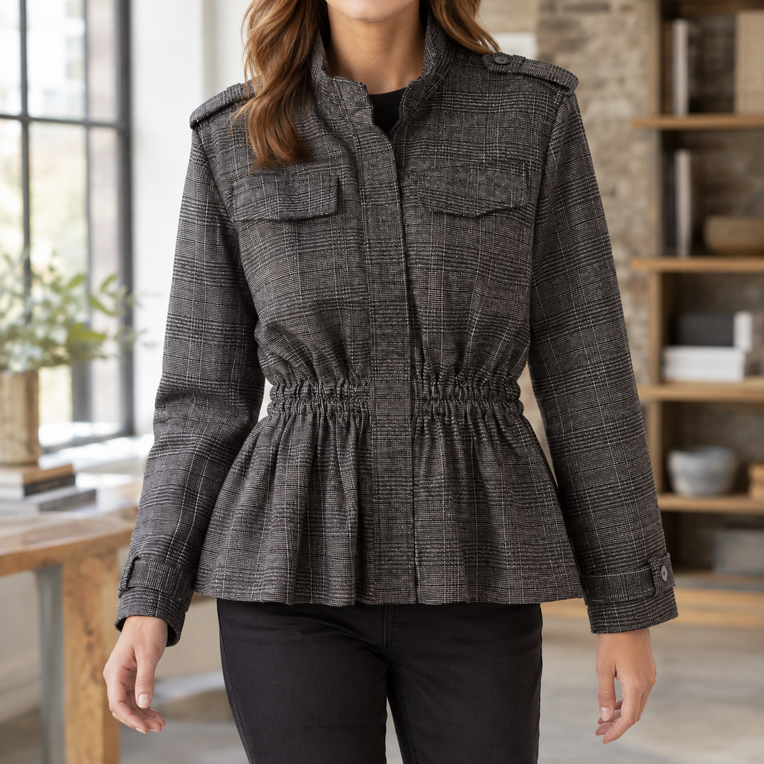 Gloria-Louise Cinched Jacket - Plaid Gray