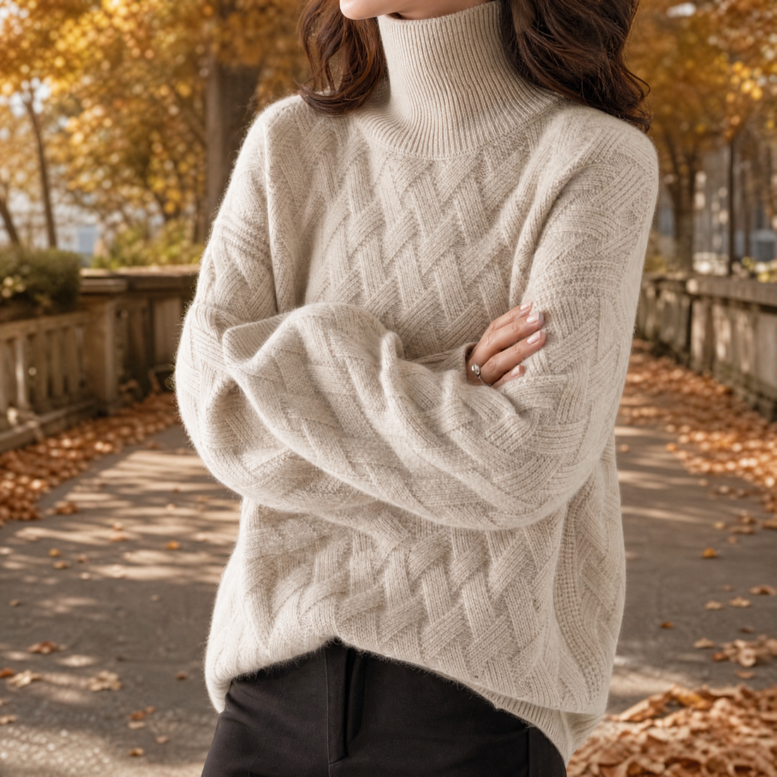 Rowena-Grace Textured Turtleneck Sweater - Camel