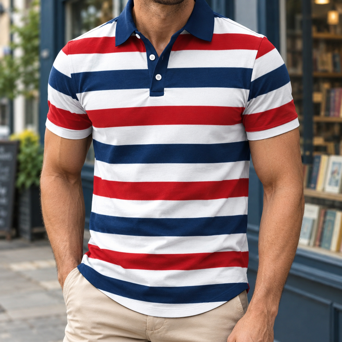 Harris Striped Polo - Navy Red White
