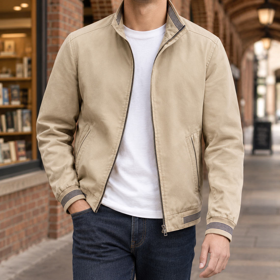 Gilles Stand Collar Jacket - Thin Rice White