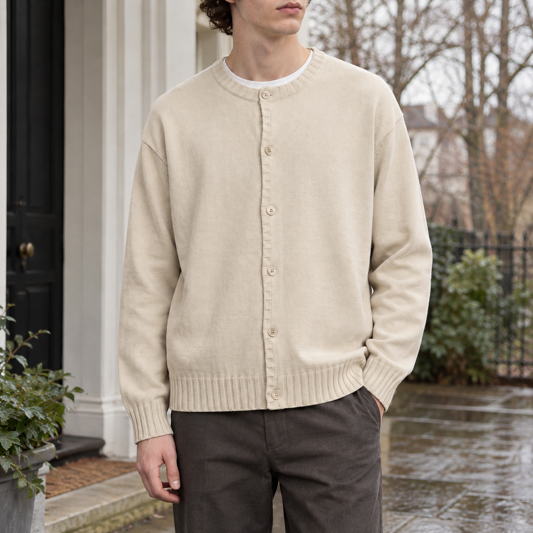 Adrian-Tate Button Front Cardigan - Apricot