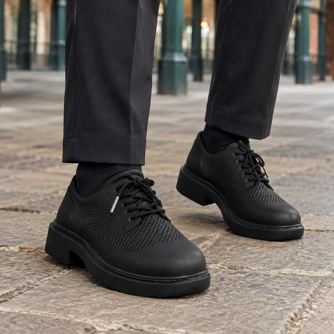 Bergamo Perforated Derby Shoes - Black (Breathable)
