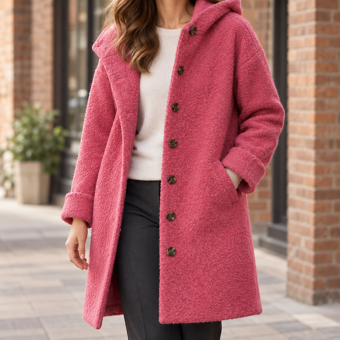 Anouk-Jane Hooded Coat - Rose Red