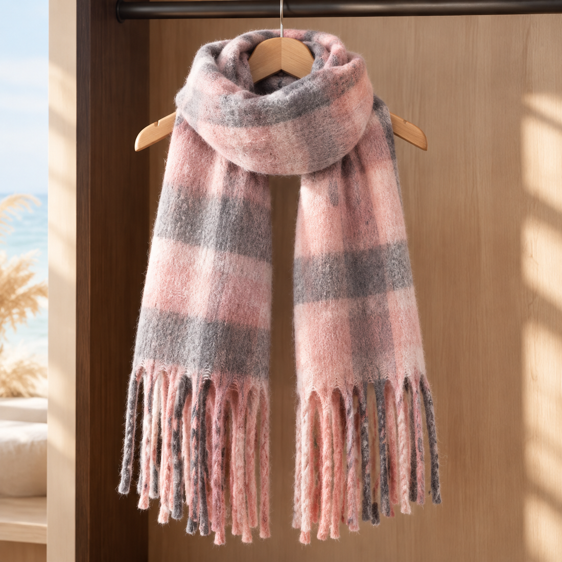 Selby Cashmere Scarf - Pink Gray