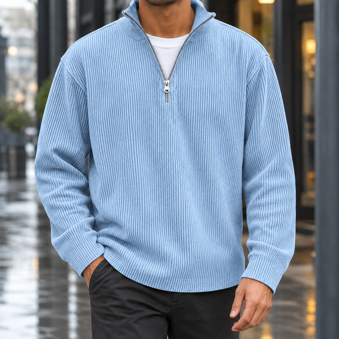 Calvin-Reid Stand Collar Pullover - Sky Blue