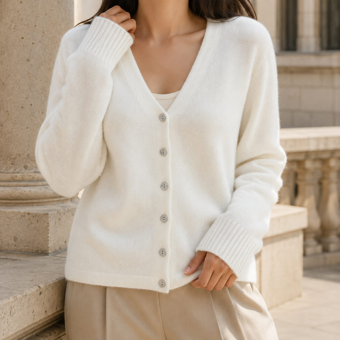 Hesper V Neck Cardigan - White