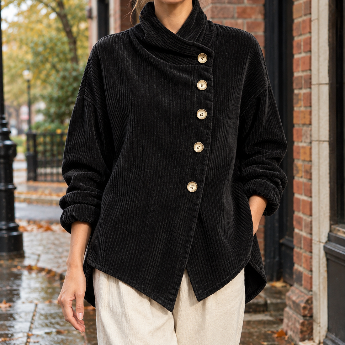 Desiree-Pearl Asymmetric Jacket - Black
