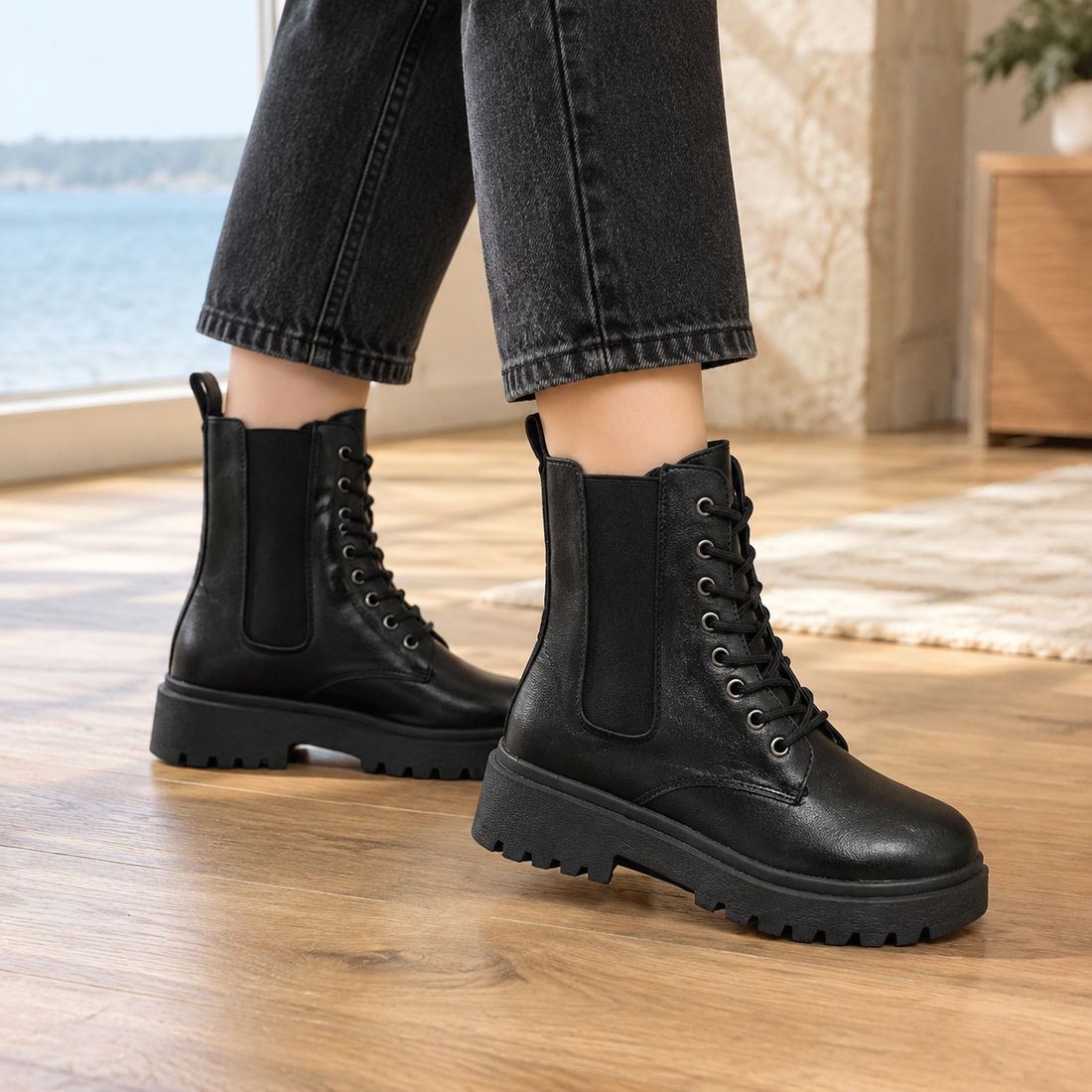 Peretti Lace-Up Boots - Black
