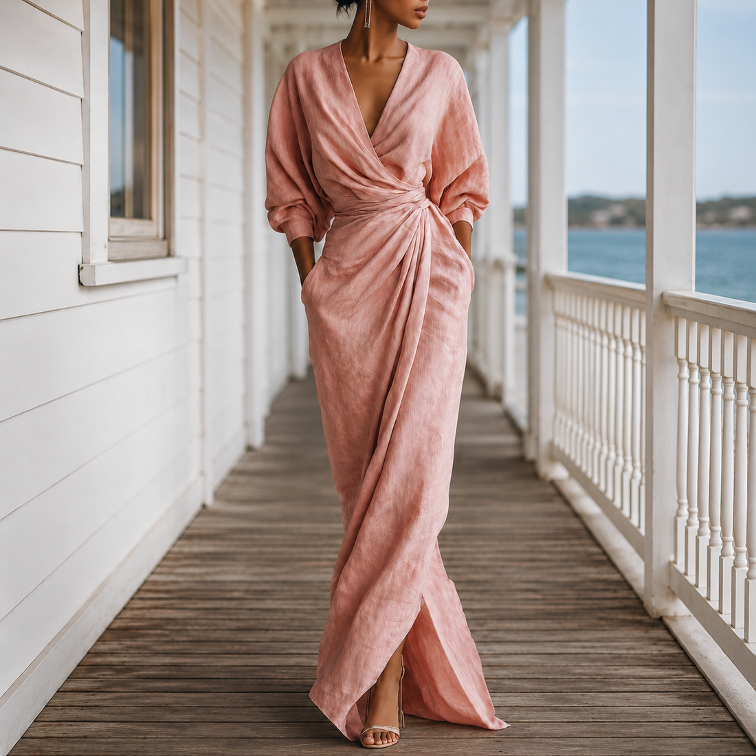 Hallie Draped Maxi Dress - Pink