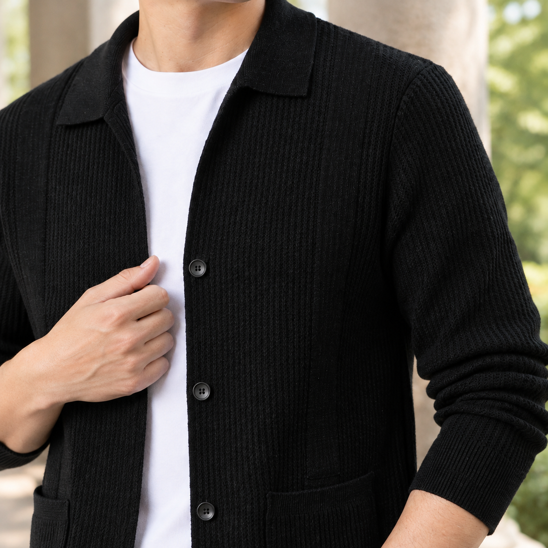 Nicodemus Collared Cardigan - Lead Product Detail