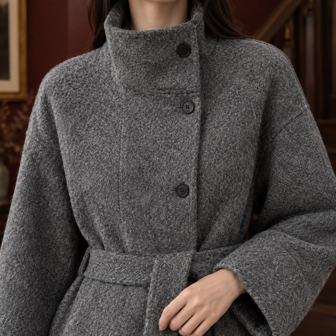 Gabrielle Belted Wool Coat - Lead Product Detail
