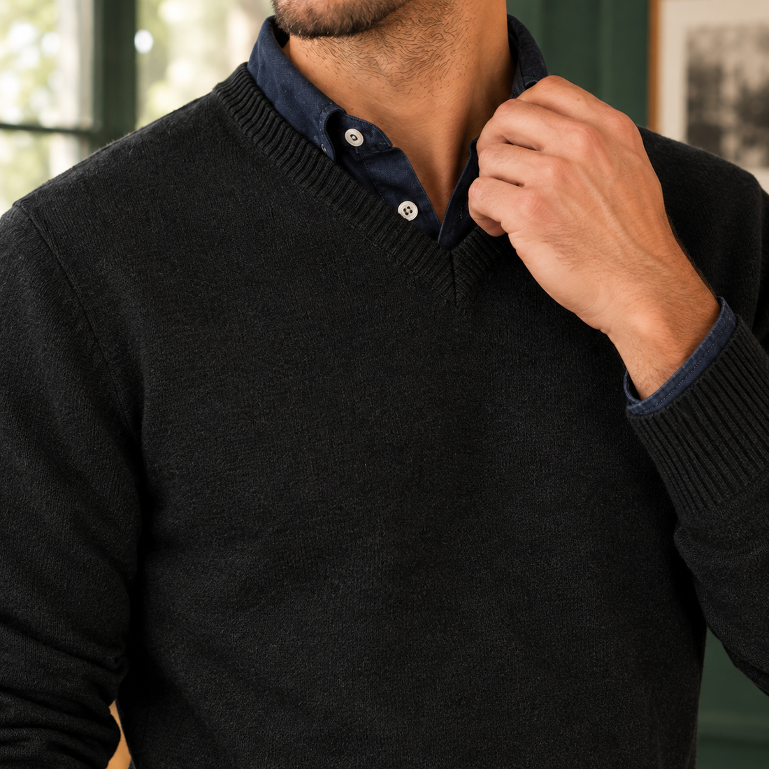 Henry-Grey V Neck Sweater - Lead Product Detail