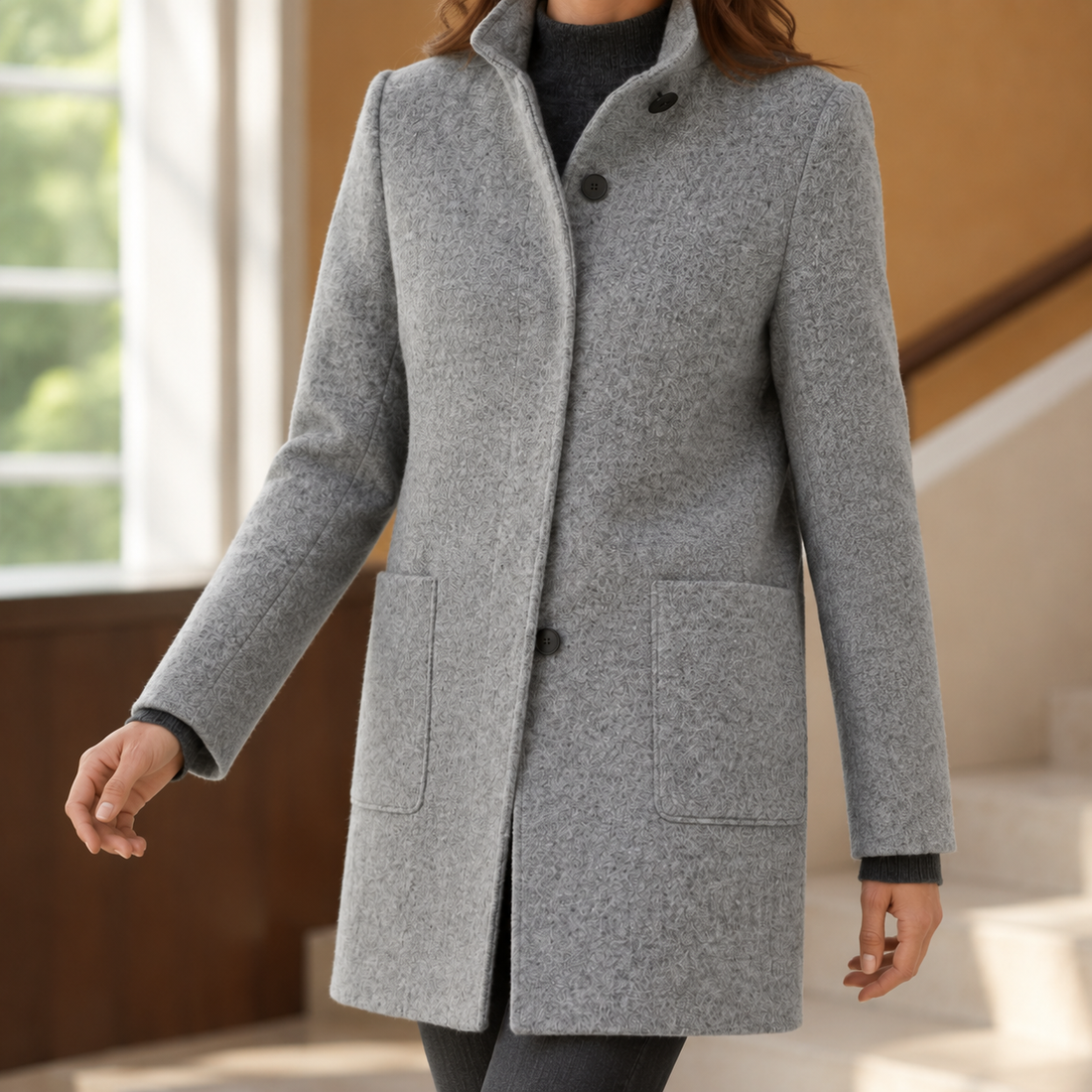 Aurelia-Pearl Stand Collar Coat - Lead Product Detail