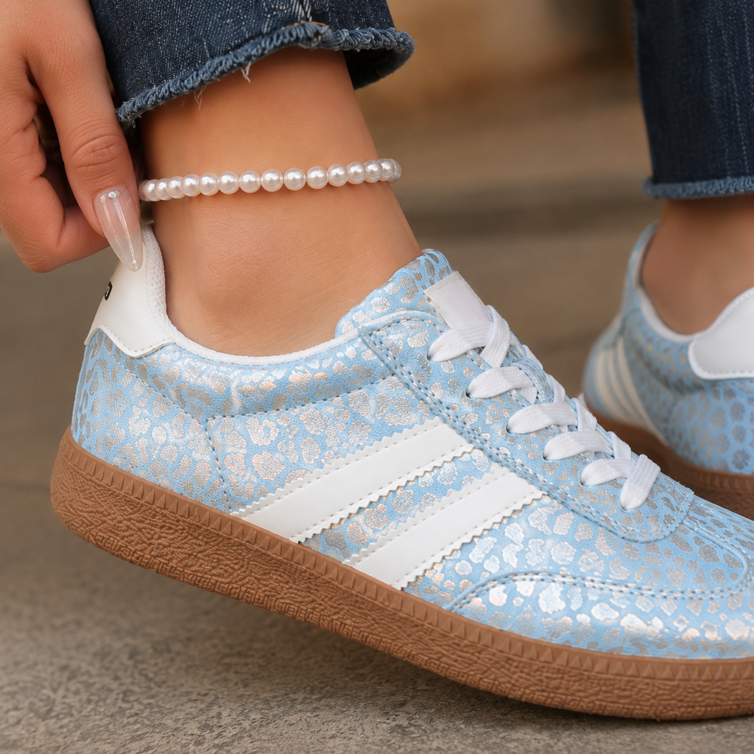 Barletta Metallic Leopard Sneakers - Lead Product Detail