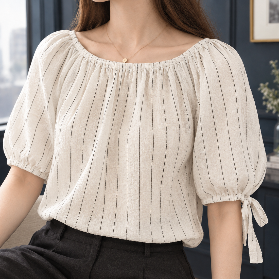 Isla-June Gathered Neck Top - Lead Product Detail