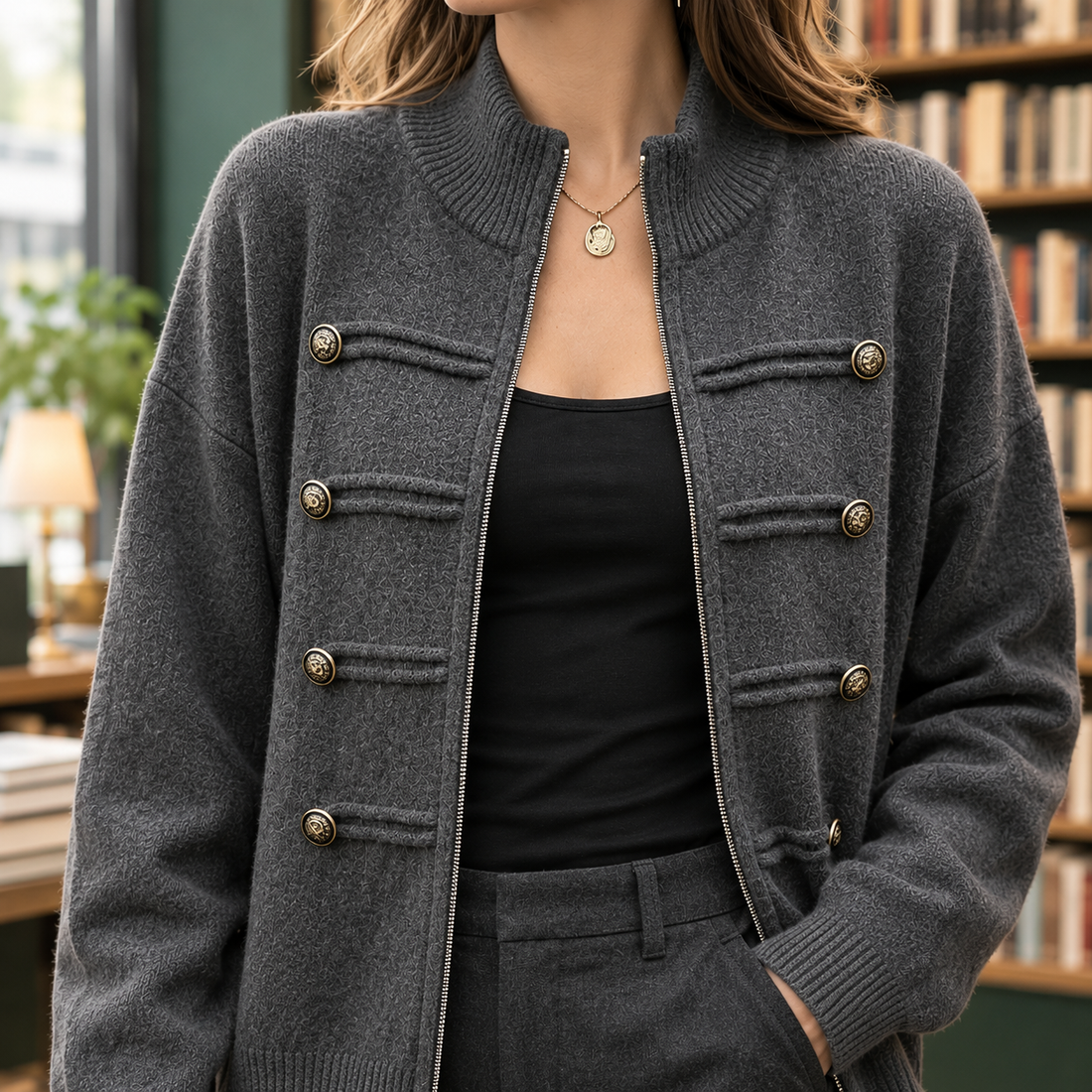 Maylis-Jane Stand Collar Sweater - Lead Product Detail
