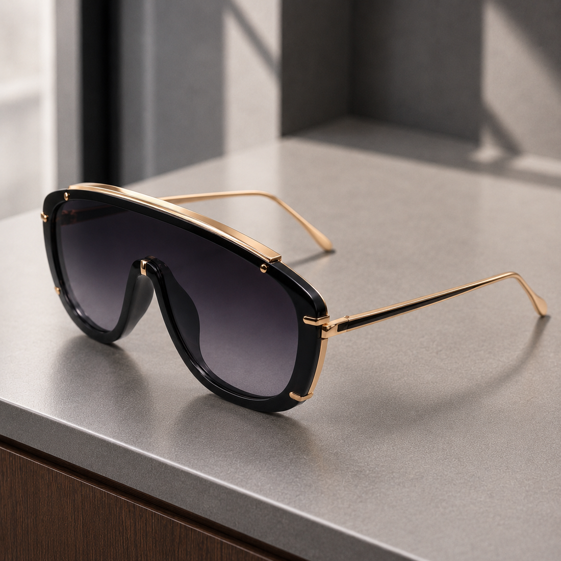 Leopold Sculptural Shield Sunglasses - Lead Alternate View
