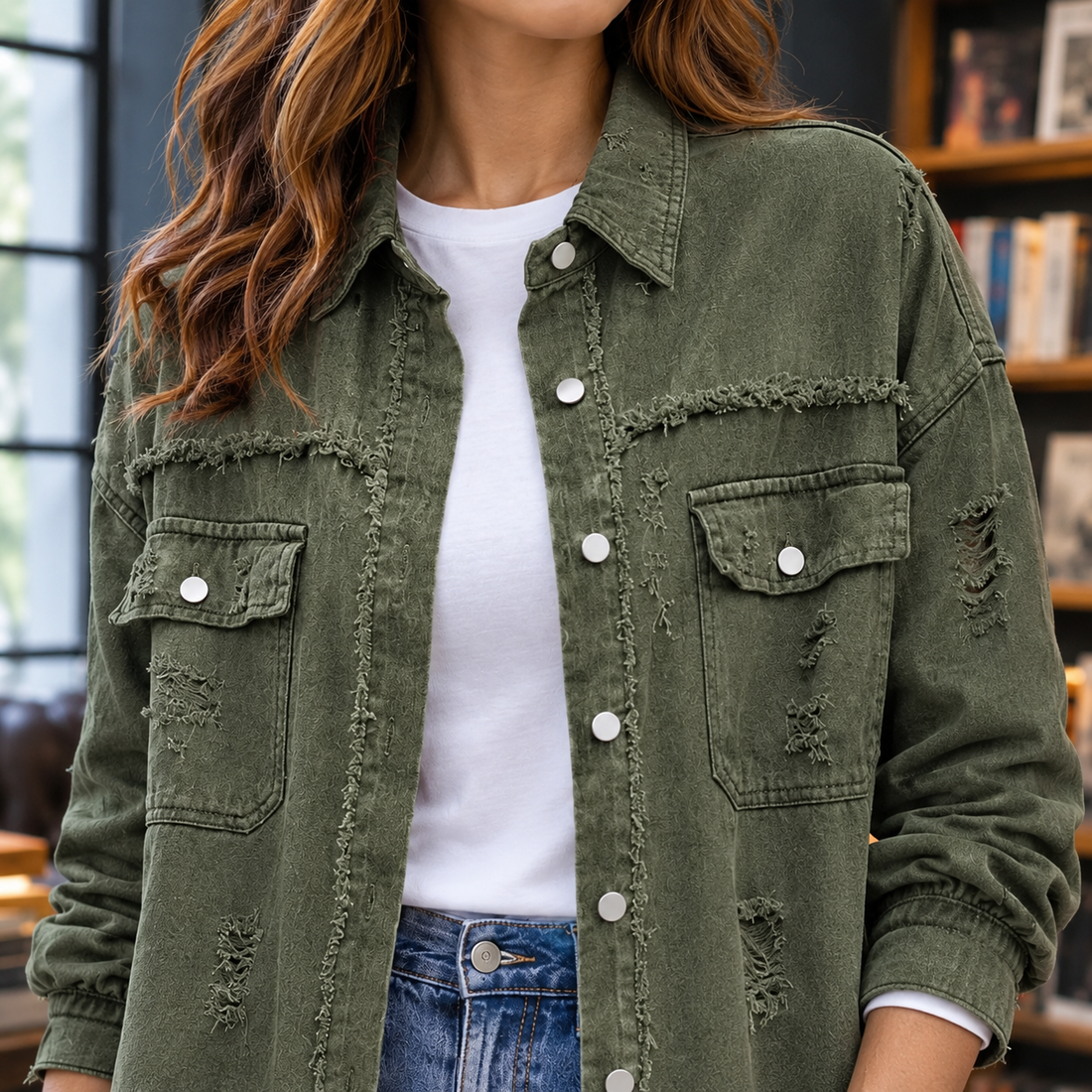 Arwen-Grace Distressed Overshirt - Lead Product Detail