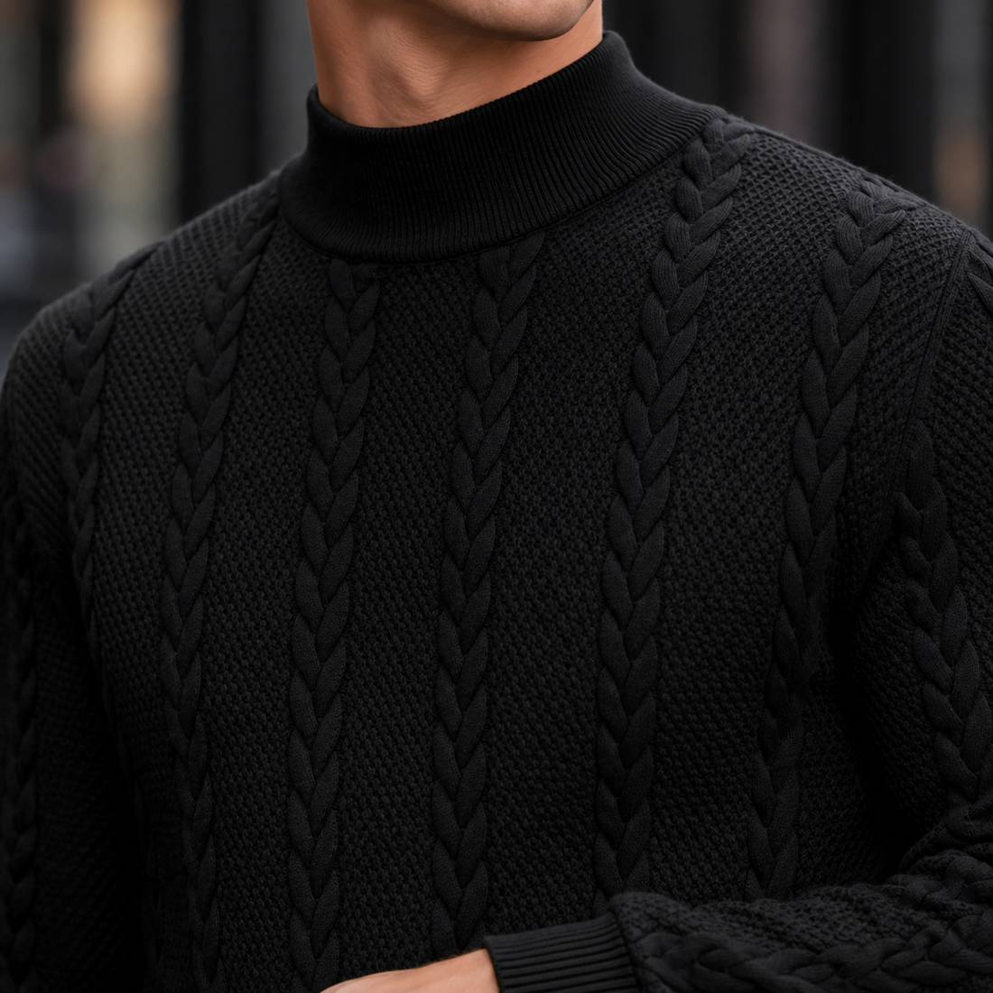 Tobias Cable Knit Sweater - Lead Product Detail