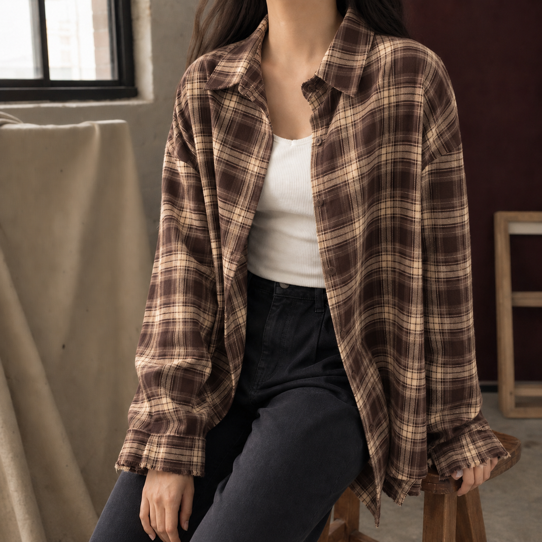 Eliana Plaid Overshirt - Brown Check