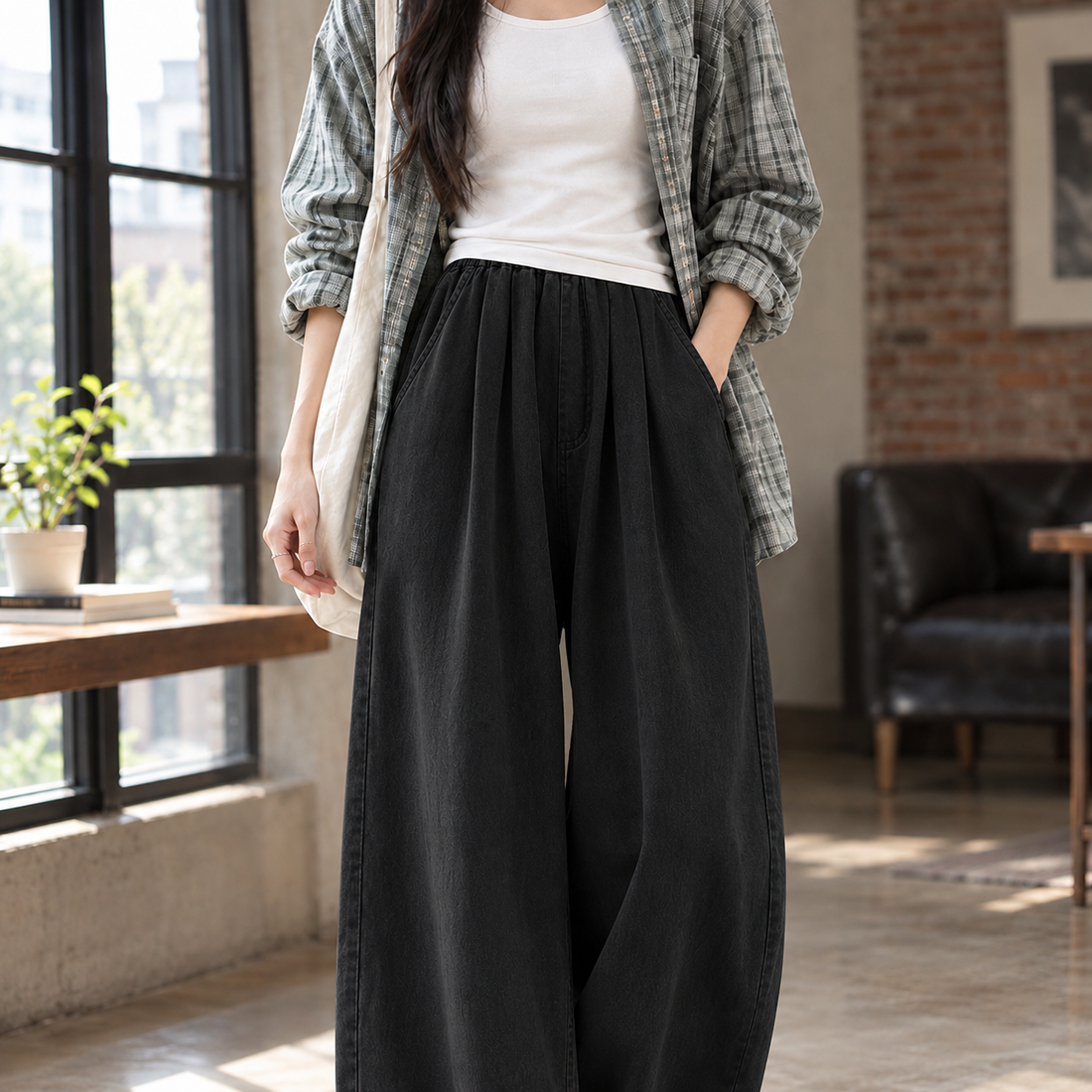 Joelle-Jane Wide-Leg Overshirt - Black