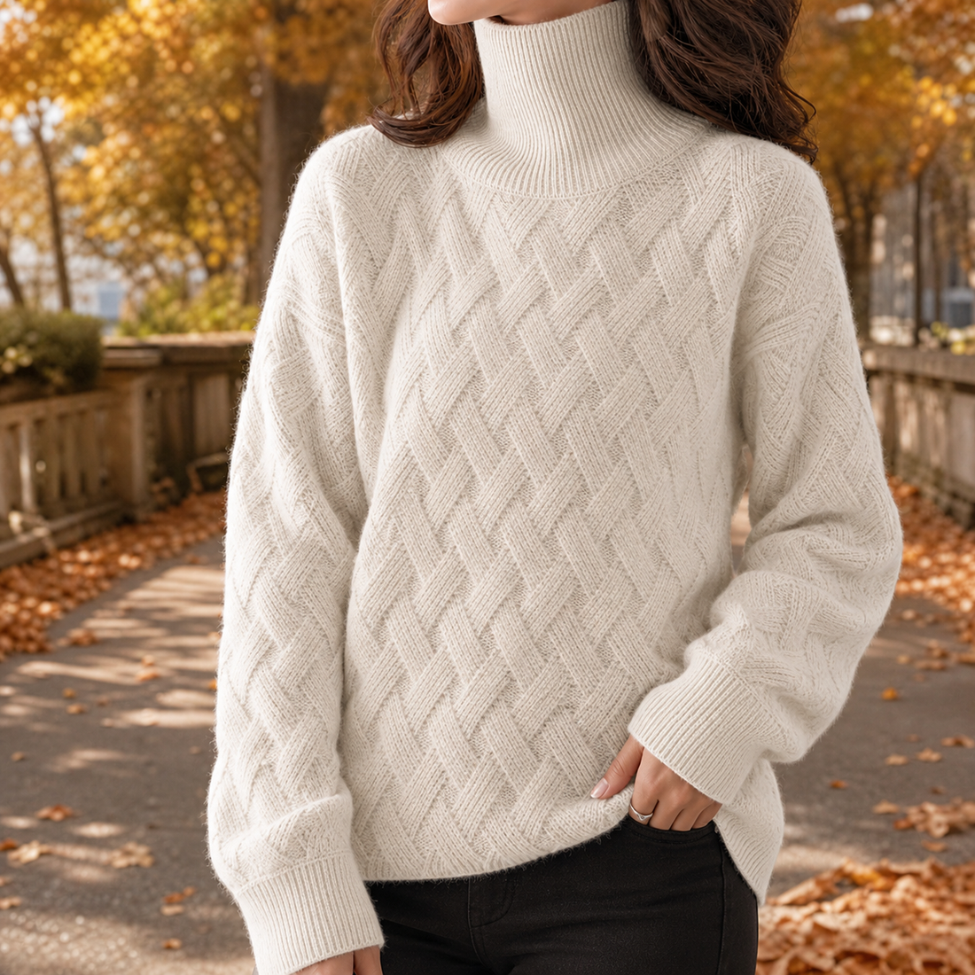 Rowena-Grace Textured Turtleneck Sweater - White