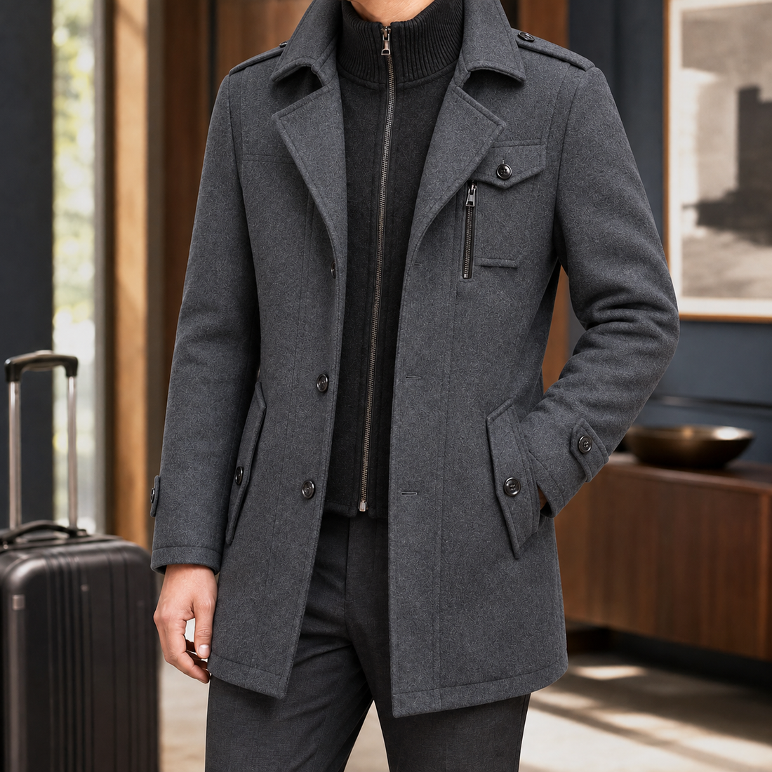 Barnabas-Rhys Double Collar Coat - Gray