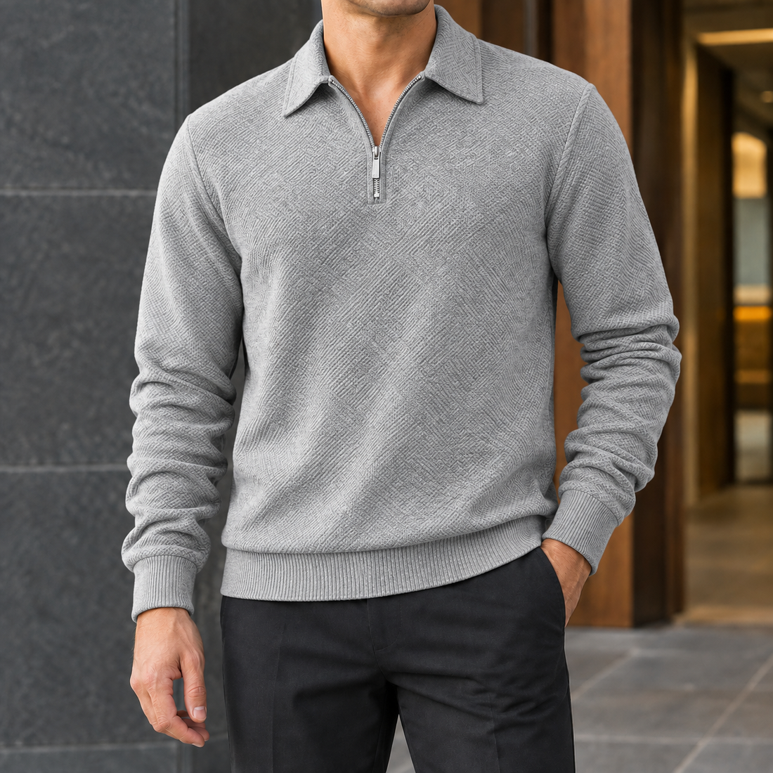 Keith Half-Zip Polo - Light Gray