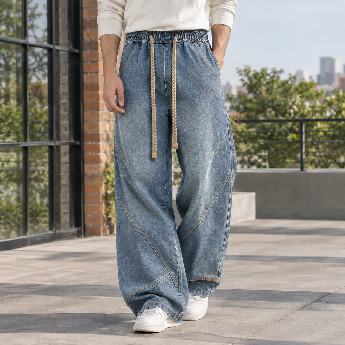 Rhys-Wren Wide Leg Jeans - Blue