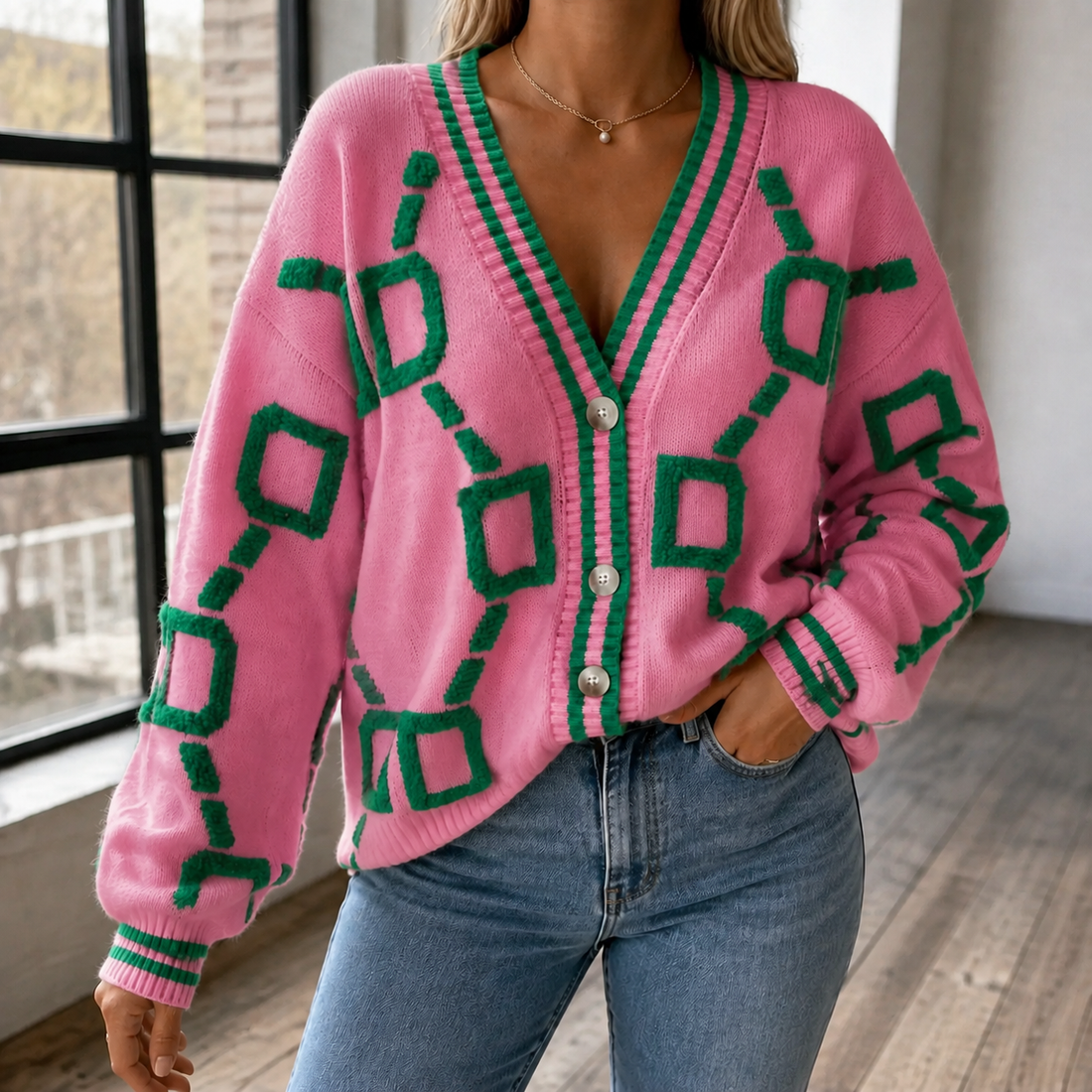 Valeria-Rae Geometric Sweater - Pink