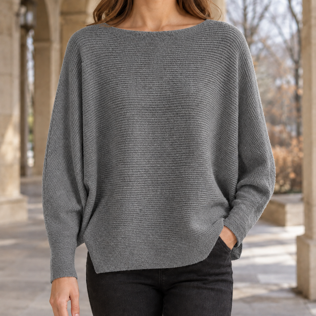 Cordelia-Faye Off Shoulder Sweater - Gray