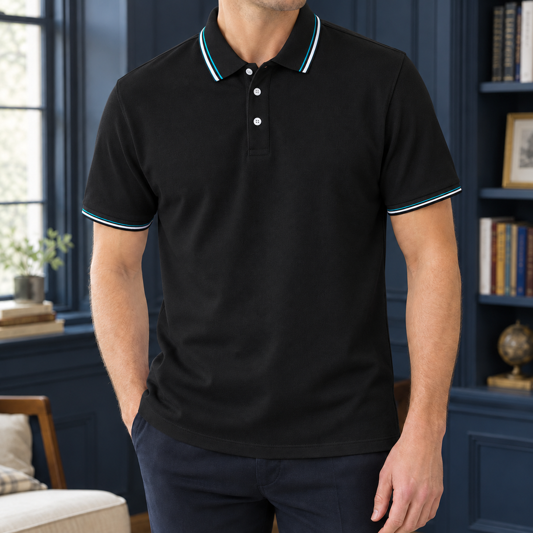 Theodric Tipped Polo - Black