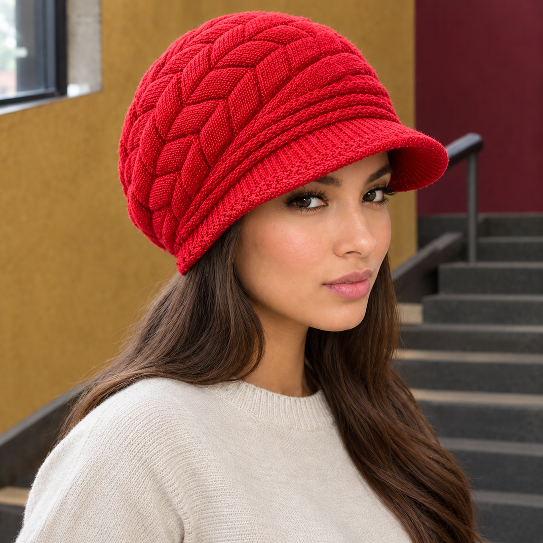 Allington Cable Knit Cap - Red 2