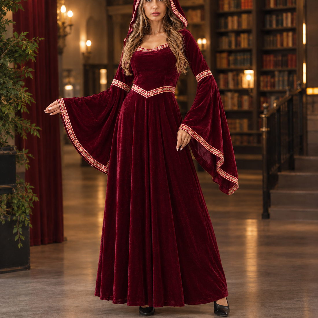 Desiree-Marie Hooded Maxi Dress - Red