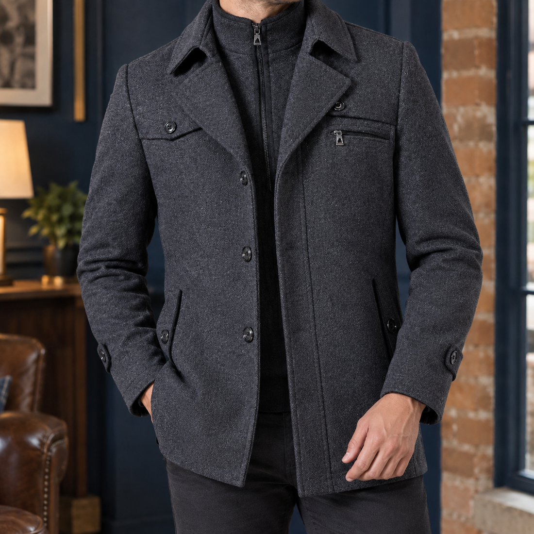 Rory Layered Collar Coat - Gray