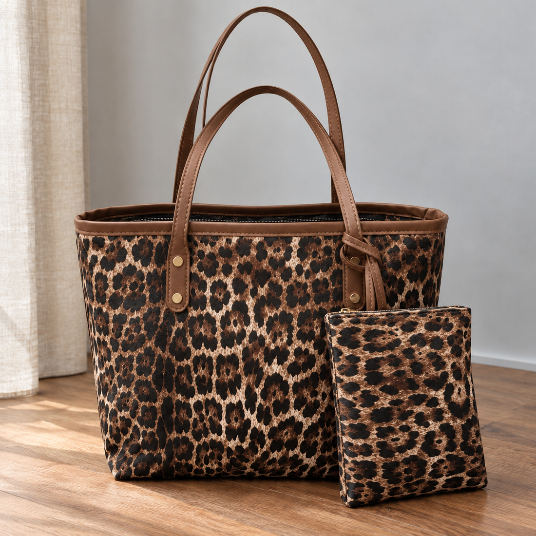 Zeno-Monza Leopard Tote - Coffee