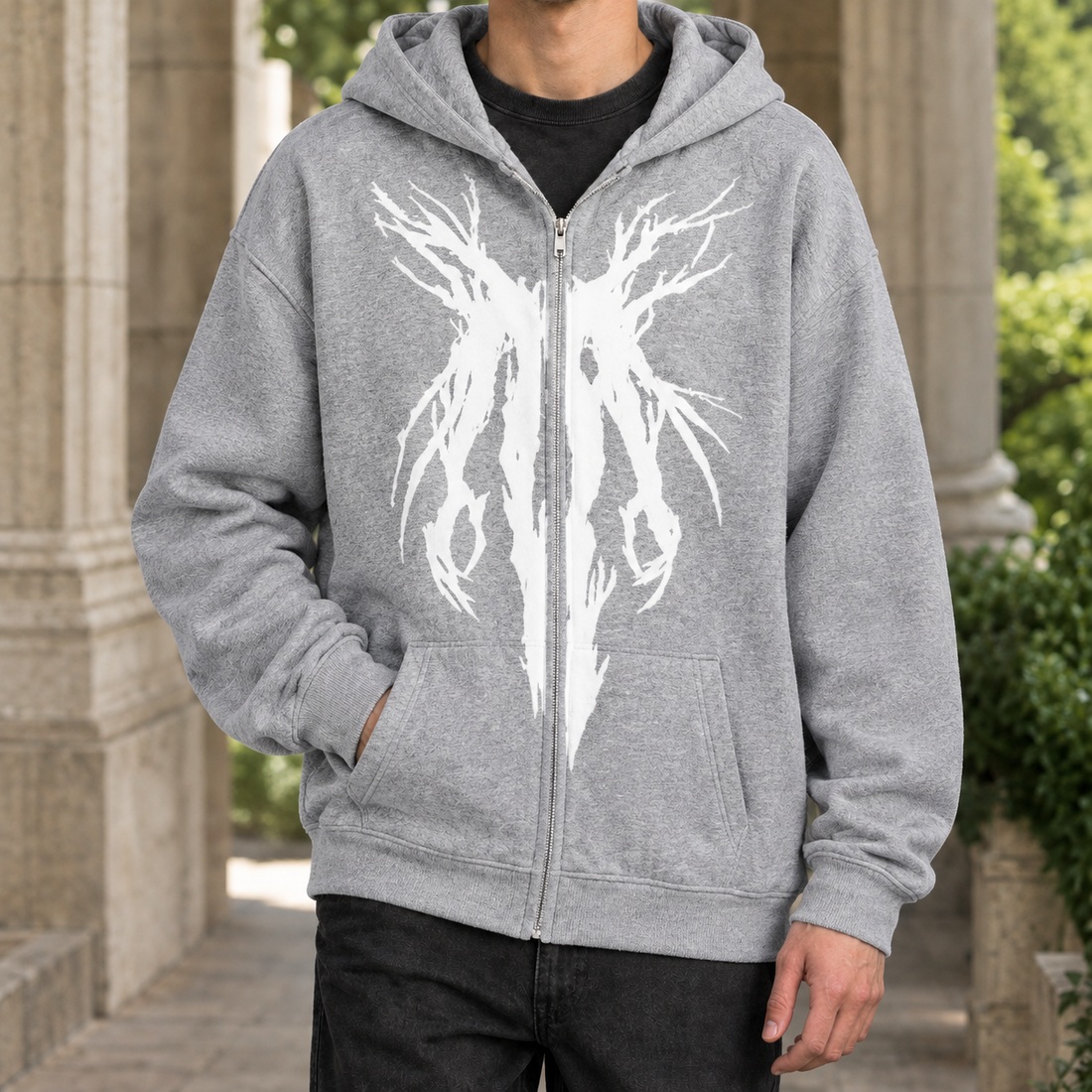 Nathanael Graphic Zip Hoodie - Gray