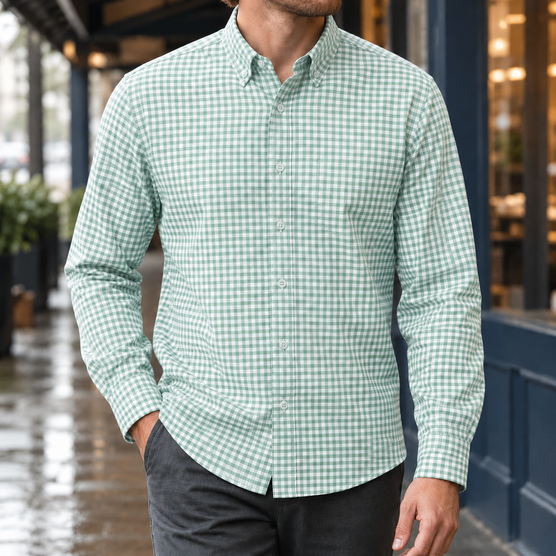 Beckett-Grant Checked Shirt - Light Green