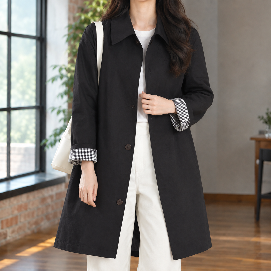 Jocasta Gingham Cuff Jacket - Black