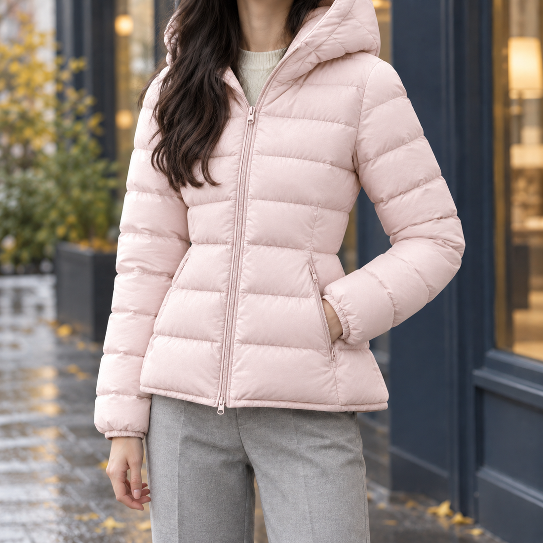 Carina-Pearl Cinched Puffer Jacket - Baby Powder