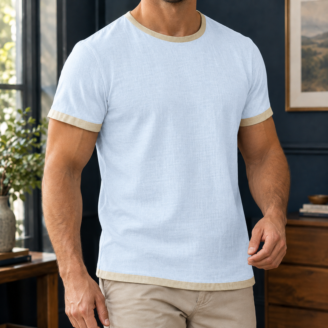 Stellan Contrast T-Shirt - Light Blue