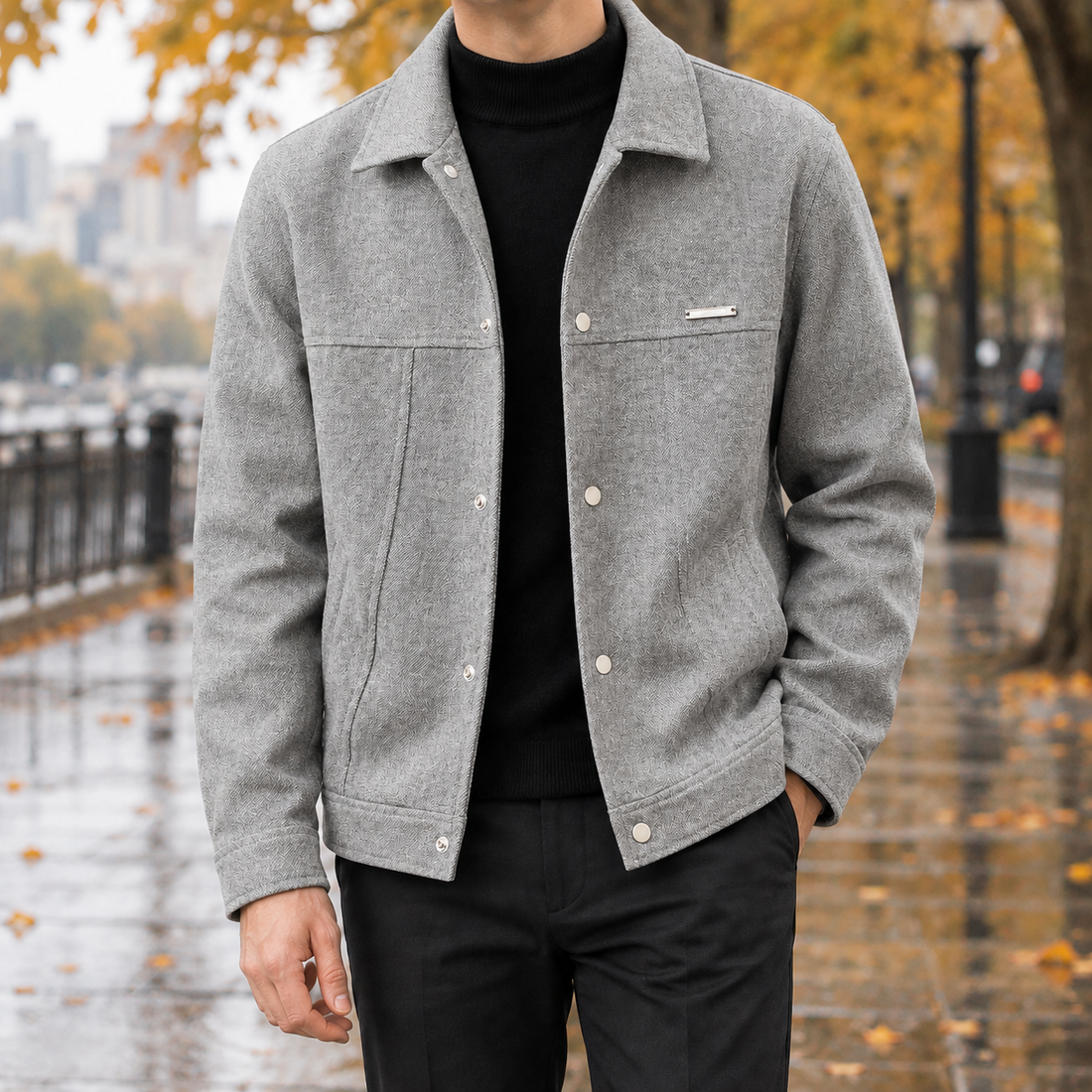 Magnus-Grant Snap Front Jacket - Gray