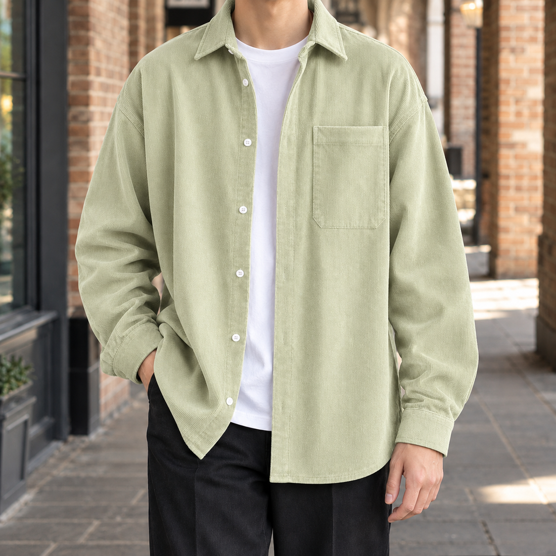 Baudouin Corduroy Overshirt - Bean Green
