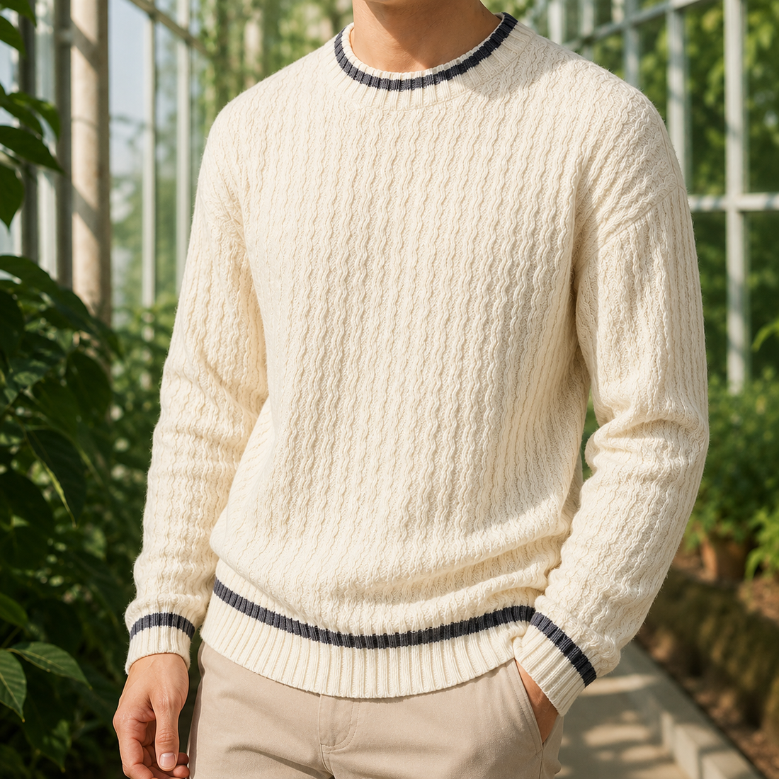 Graham Textured Sweater - Beige White