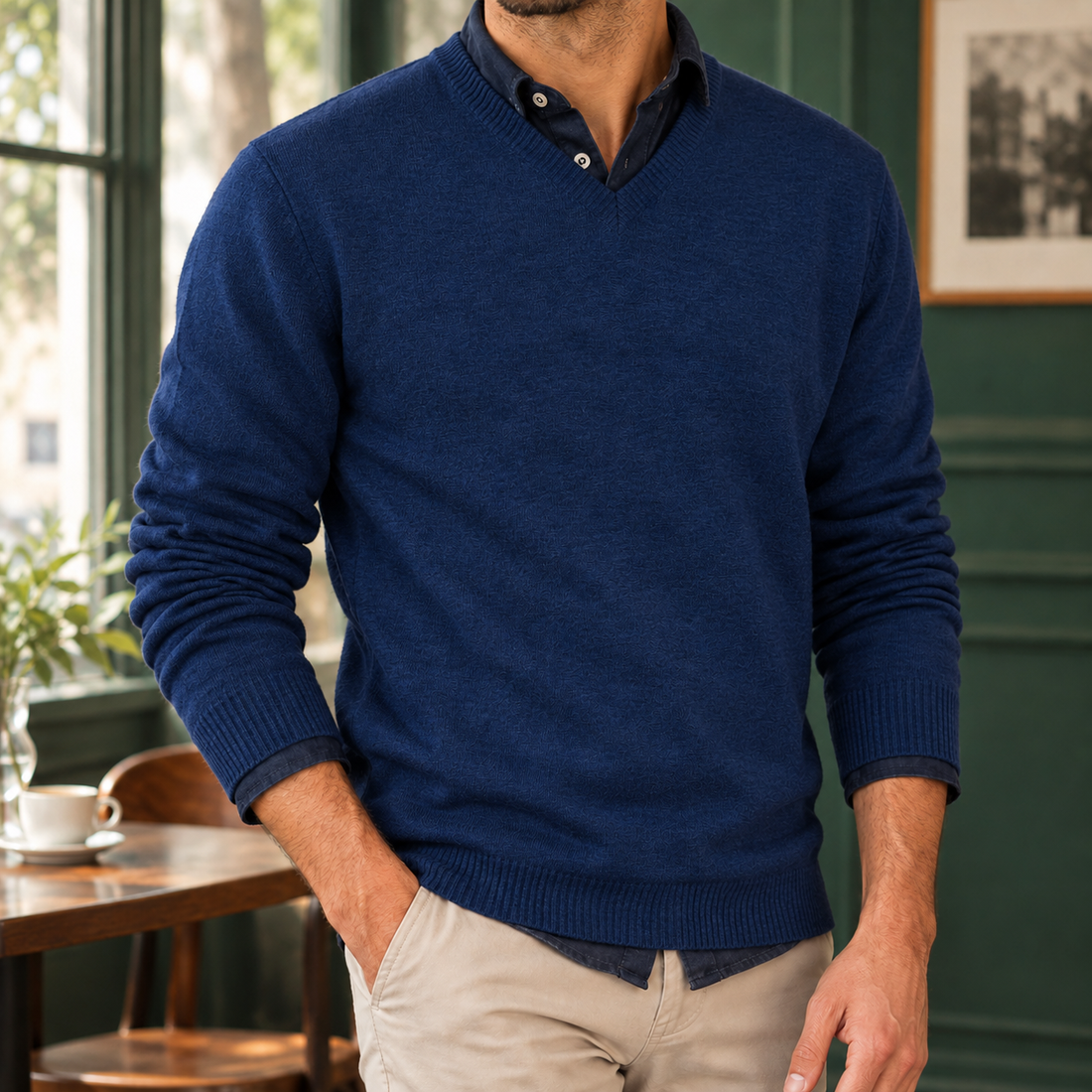 Henry-Grey V Neck Sweater - Navy