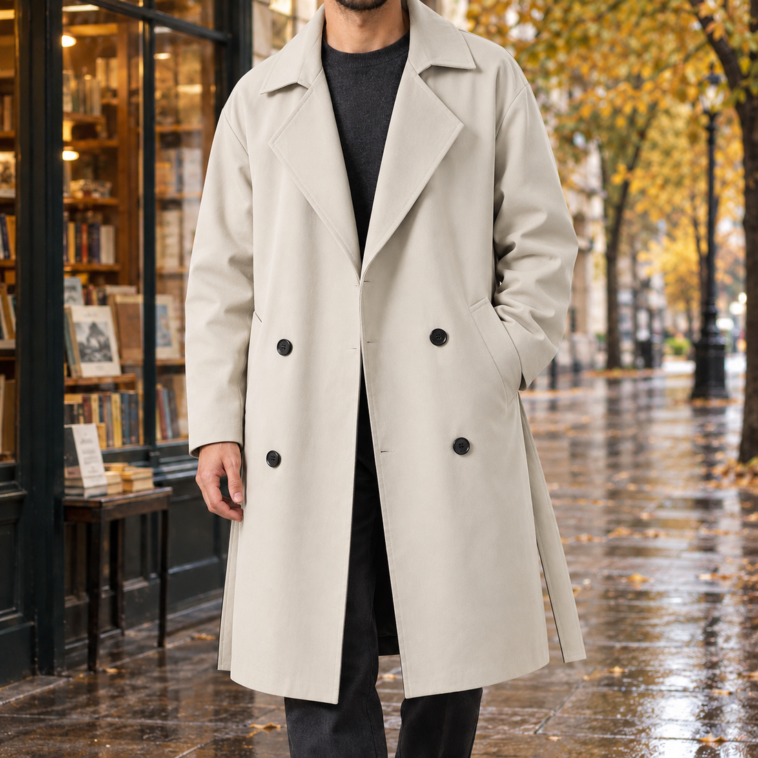 Eamon-Miles Double Breasted Overcoat - Beige