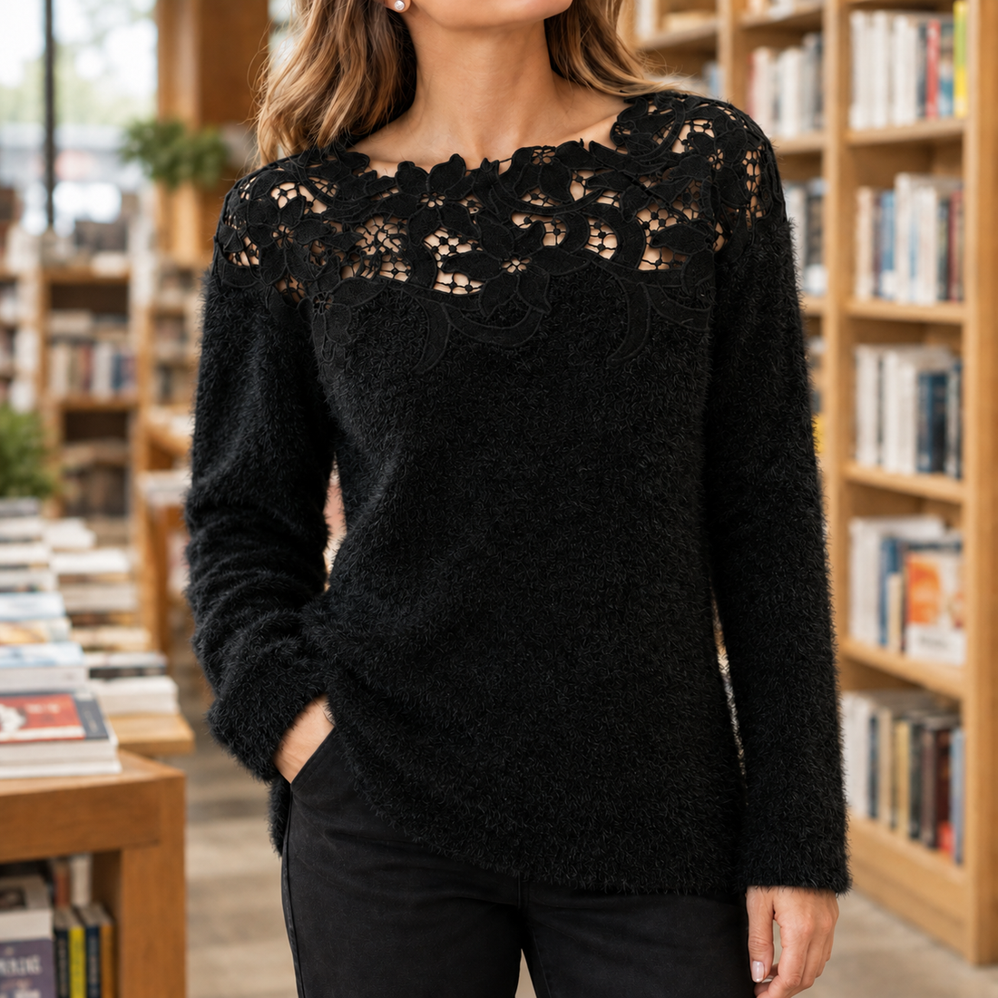 Camille-Faye Lace Sweater - Black