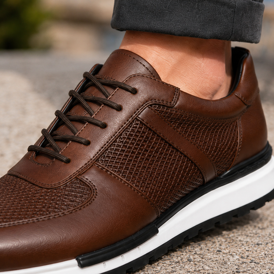 Dario Leather Sneakers - Lead Product Detail
